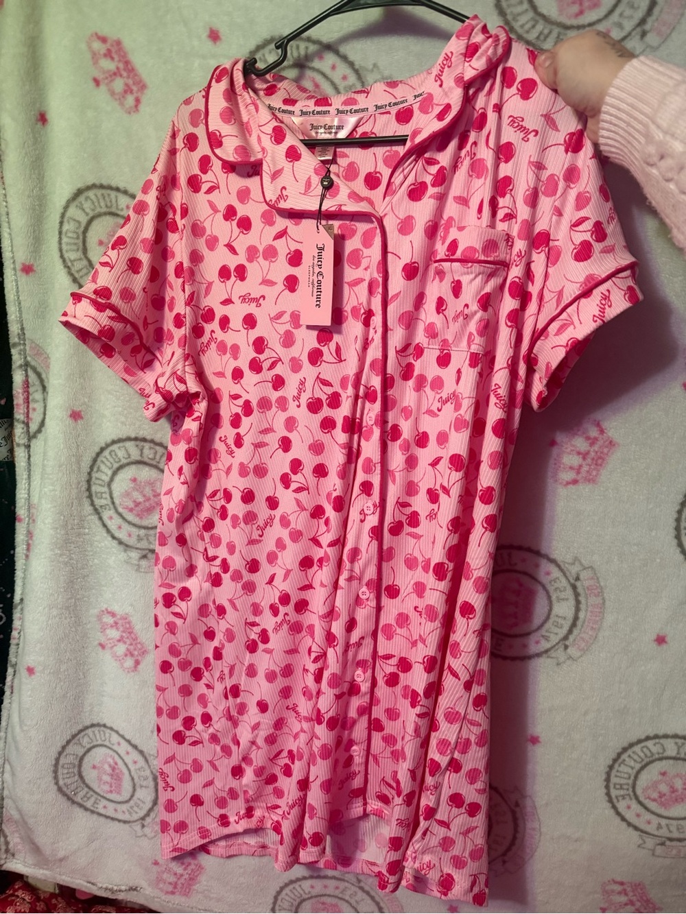 Juicy Couture Pink Cherry-Print Short Sleeve Pajama Top